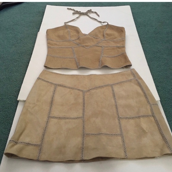 bebe -Genuine Leather Halter  top and Mini Skirt - Picture 7 of 10